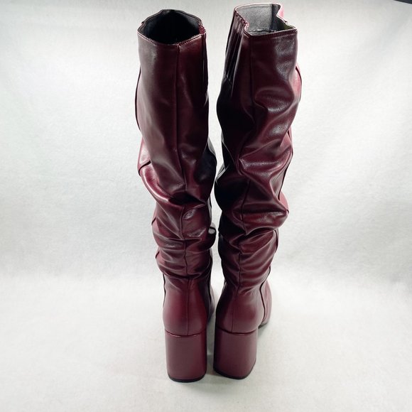 Qupid Burguandy Markio Block Heel Slouch Boots 8.5 - Picture 3 of 10